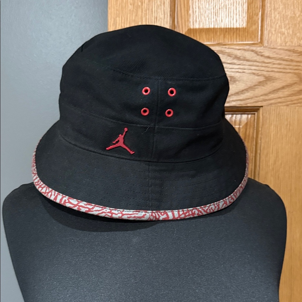 Jordan Black Bucket Hat with Red Logo